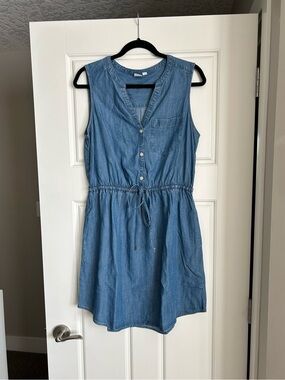 GAP Light Blue Denim Sleeveless Drawstring Dress